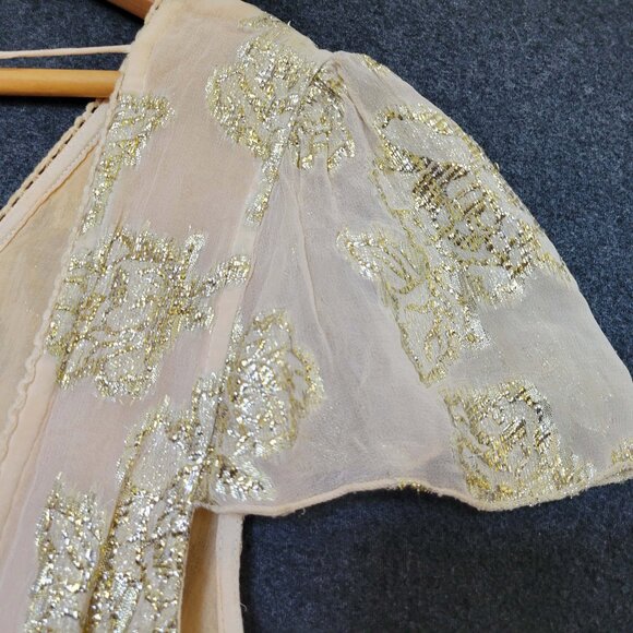 Boho Madrid Size S Short Sleeve Lurex Floral Mini Ombre Dress - Picture 6 of 14